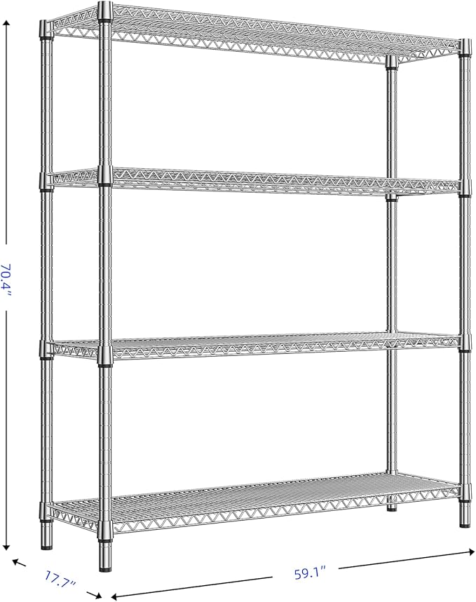 1760 LBs 4 Tier Storage Rack Metal Wire Shelving Unit, Storage Standing Shelf Organizer for Laundry Bathroom Kitchen Pantry Garage Utility Room, Chrome 17.7" D x 59.1" W x 70.4" H-HomvellaHome