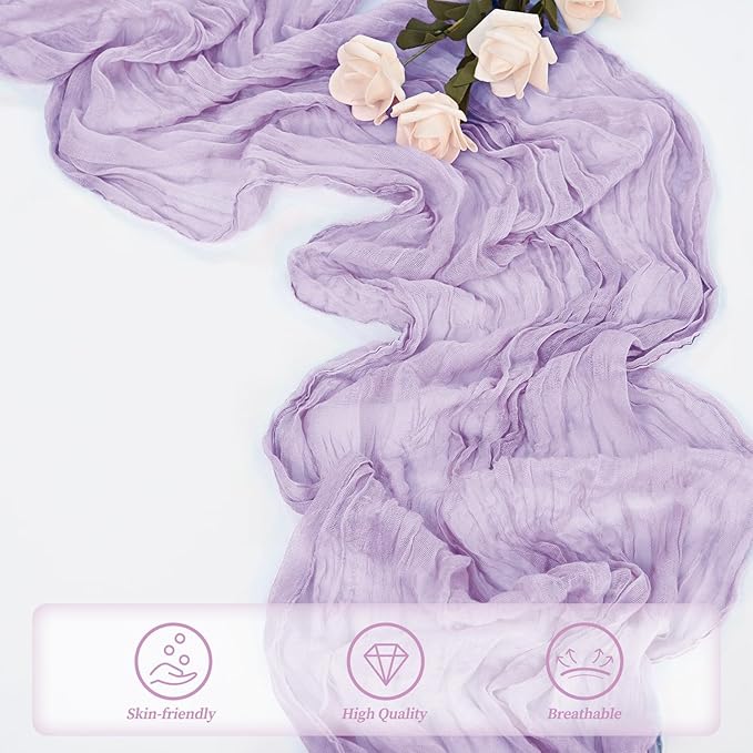 12 Pack Lilac Cheesecloth Table Runner 10FT Rustic Gauze Cheese Cloth Table Runner for Wedding 20 x 120 Inch Long Bridal Baby Shower Table Decor Boho Fabric Sheer Birthday Party Table Decorations-HomvellaHome