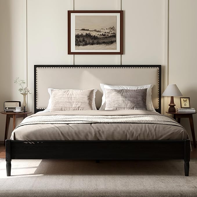 100% Solid Oak Round Side Table Set of 2, Small Bedside Table for Small Spaces, Living Room End Table with Stable Frame, Modern Nightstand for Bedroom Couch(Walnut, 17.71" D x 19.68" H)-HomvellaHome