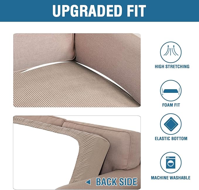 H.VERSAILTEX Super Stretch Individual Seat Cushion Covers Sofa Covers Couch Cushion Covers Slipcover Sets Thick Jacquard Textured Twill Fabric (2 Piece Medium Sofa Cushion Covers, Sand)-HomvellaHome