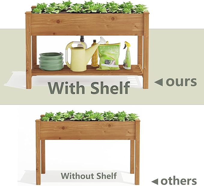 GHWIE Raised Garden Bed with Shelf,Elevated Wooden Planter Box with Legs,Garden Planter for Backyard, Patio, Balcony-HomvellaHome