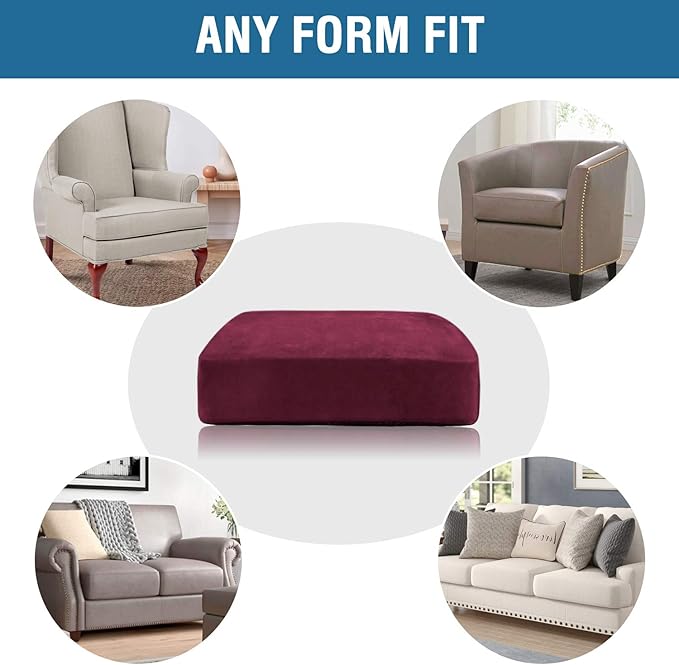 H.VERSAILTEX Velvet Stretch Couch Cushion Cover Plush Cushion Slipcover for Chair Cushion Furniture Protector Seat Cushion Sofa Cover (1 Piece Armchair Cushion Covers, Burgundy)-HomvellaHome