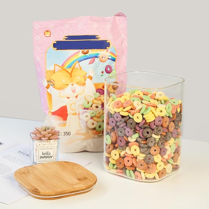 Glass Food Storage Jars 150 Set of 2,Glass Storage Containers Clear Glass Food Canister with Bamboo Lid Airtight For Serving Tea, Coffee, Flour, Sugar, Candy, Cookie, Spice and More (Square)-HomvellaHome