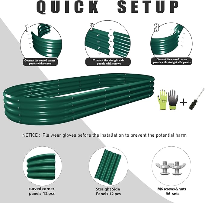 2 Pack 8x3x1FT Galvanized Raised Garden Bed Large Metal Planter Box Kit Elevated Raised Garden Planters for Outdoor Plants, Green-HomvellaHome