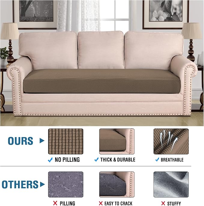 H.VERSAILTEX Super Stretch Individual Seat Cushion Covers Sofa Covers Couch Cushion Covers Slipcover Sets Thick Jacquard Textured Twill Fabric (1 Piece Sofa Cushion Cover, Macchiato)-HomvellaHome