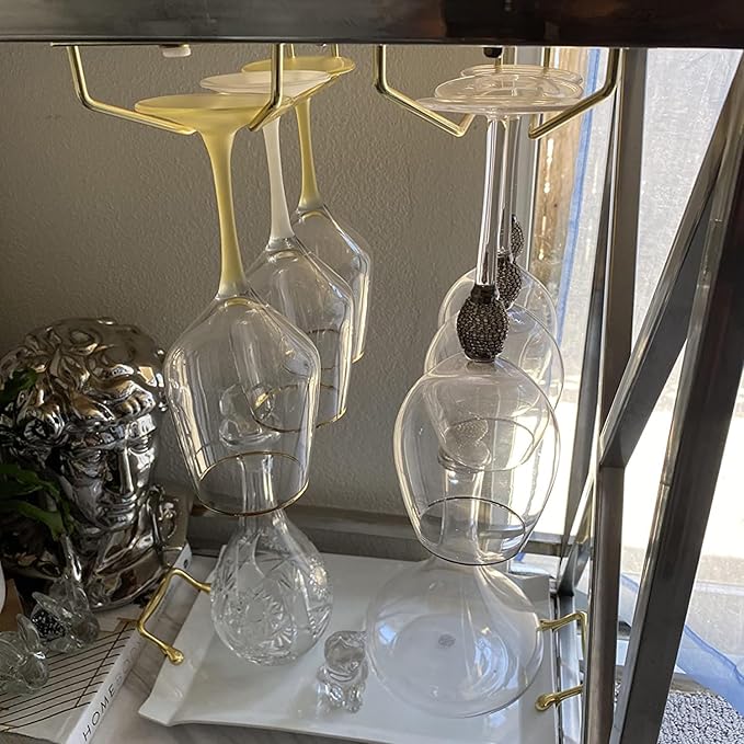 10.8 Inch Gold Wine Glass Rack, Under Cabinet Wine Glass Holder, Wine Glass Hangers Under Shelf, Stemware Rack, Hanging Stemware Holder for Cabinet Kitchen Bar, Set of 4-HomvellaHome