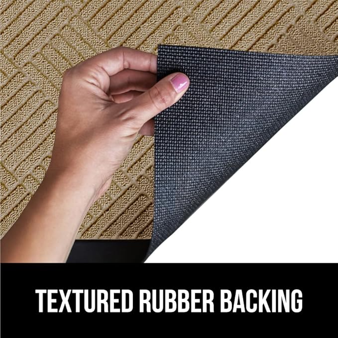 GORILLA GRIP 100% Waterproof All-Season WeatherMax Doormat US Designed Natural Rubber, Stain and Fade Resistant, Low Profile Indoor Outdoor Door Mats, Easy Clean Patio Mat, 17x29, Beige Diamond-HomvellaHome