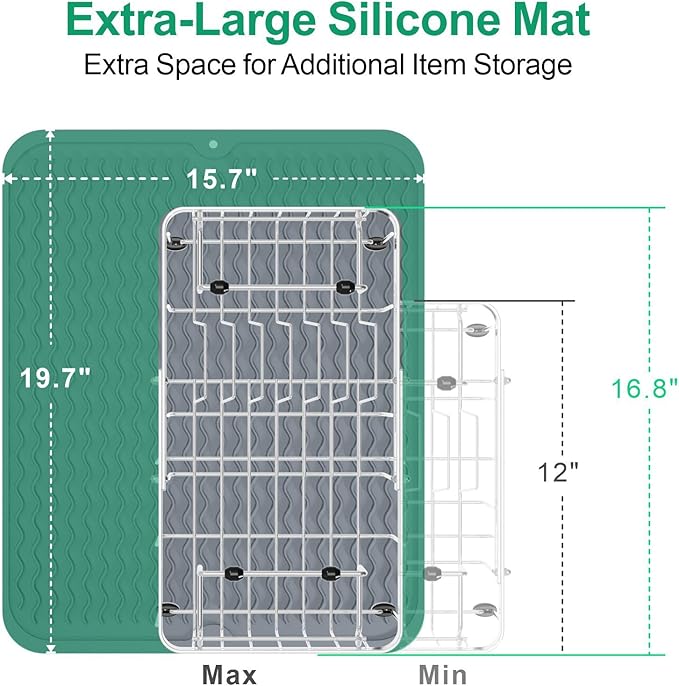 GSlife Expandable in Sink Dish Drying Rack Small with Silicone Mat - Stainless Steel Capacity Adjustable Over The Sink Dish Rack with Utensil Holder for Counter or Inside Sink (12.4" -16.8"), Silver-HomvellaHome