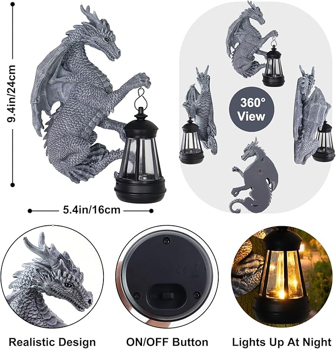 Garden Statues Tree Hugger Dragon - Halloween Dragon Statue Solar Lights Outdoor Patio Wall Decor,Christmas& Mothers Day&Birthday Gifts for Grandma Mom Women,Ideas Arts Crafts Waterproof Resin Lantern-HomvellaHome