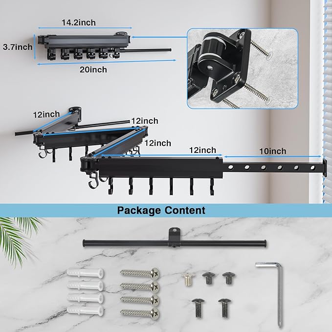 Gezen Clothes Drying Rack, Wall Mounted Drying Rack Clothing Retractable, Foldable Clothes Hanger Rack with 24 Hooks for Laundry Room Organization and Storage, Space Saving, Collapsible, Quad-Fold-HomvellaHome