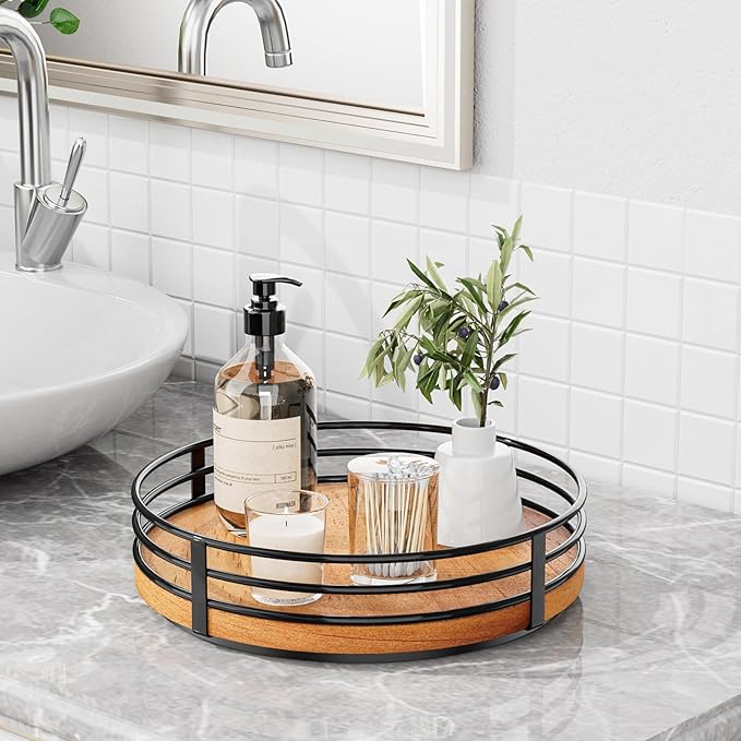 10" Lazy Susan Turntable Organizer - Wood Round Lazy Susan for Cabinet Kitchen Countertop Dining Table Pantry Cupboard Bathroom Coffee Bar Storage Home Decor-HomvellaHome