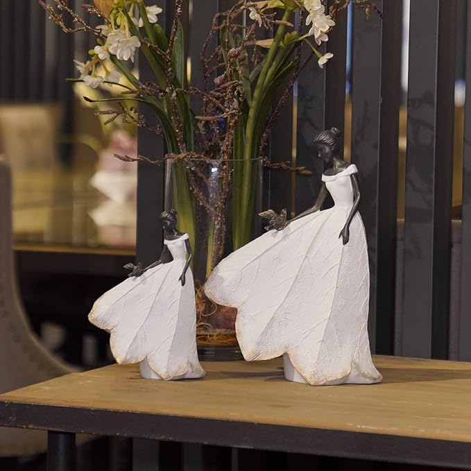 Guichifun Fairy Statue Collection Home Decoration - White Leaf Angel Girls Resin Living Room Bookshelf Decor Garden Outdoor Bathroom Decorations Figurines Gift 5.5 x 3.25 x 8 Inch-HomvellaHome