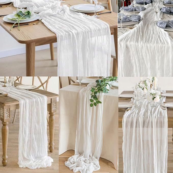 10FT 12 Pack White Cheesecloth Table Runner 20 x 120 Inch Long Rustic Gauze Cheese Cloth Table Runner for Wedding Bridal Baby Shower Table Decorations Boho Fabric Sheer Birthday Party Table Decor-HomvellaHome