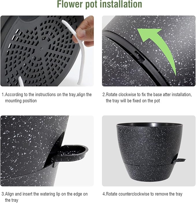 12/10/9 inch Large Self Watering Pots, Planter, Plant Pots with Mesh Drainage Holes for Indoor Outdoor Garden Plants, Plastic Flower Pots with Removable Deep Reservoir, Speckled Black-HomvellaHome