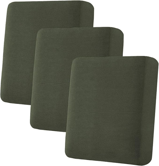 H.VERSAILTEX Super Stretch Individual Seat Cushion Covers Sofa Covers Couch Slipcover Sets Thick Jacquard Textured Twill Fabric (3 Piece Sofa Cushion Covers, Olive)-HomvellaHome