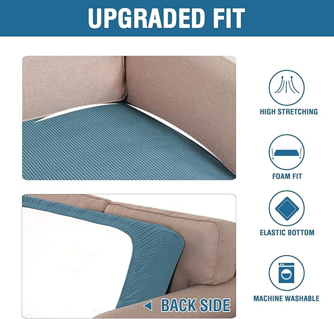 H.VERSAILTEX Super Stretch Individual Seat Cushion Covers Sofa Covers Couch Cushion Covers Slipcover Sets Thick Jacquard Textured Twill Fabric (1 Piece Chair Cushion Cover, Storm Blue)-HomvellaHome