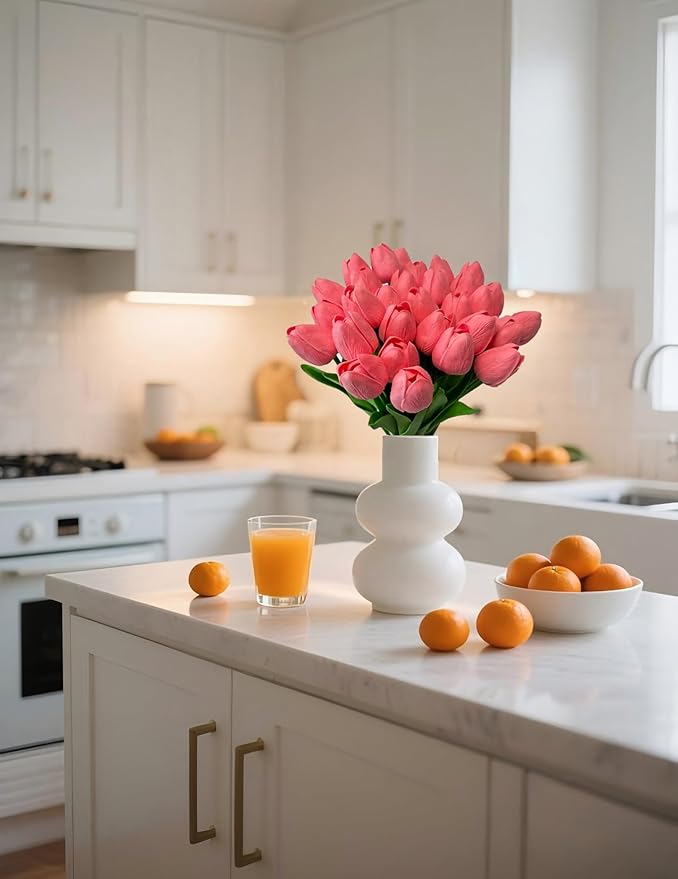 15 Pcs Artificial Tulip PU Fake Flower Realistic Touch Spring Summer Fake Flowers for Home Decor Outdoor Garden Parties and Wedding-HomvellaHome