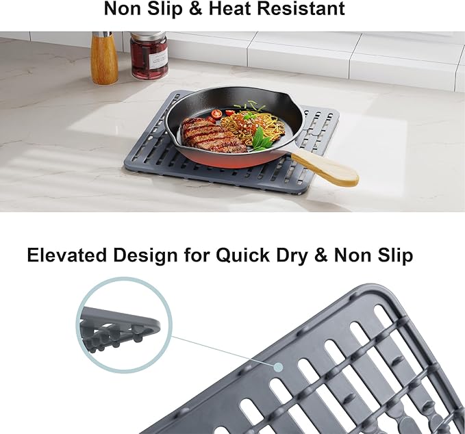 GSlife Expandable Sink Dish Drying Rack - Stainless Steel Capacity Adjustable Over The Sink Dish Rack (13.4''-20.4'') with Sink Mat and Utensil Holder, Silver-HomvellaHome