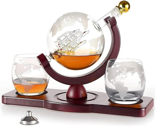 Gifts for Men Dad Husband from Wife Daughter Son, Unique Christmas Anniversary Birthday Gifts for Him, Whiskey Decanter Globe Set with 2 Glasses, Bourbon Scotch Liquor Cool Stocking Stuffers Presents-HomvellaHome