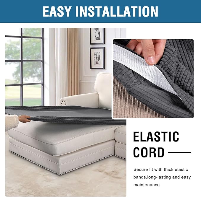 H.VERSAILTEX Super Stretch Individual Chaise Cover Sectional Couch Covers for L Shaped Sofa Both Left/Right Featuring Thick Jacquard Textured Twill Fabric (1 Piece Chaise Cover, Grey)-HomvellaHome