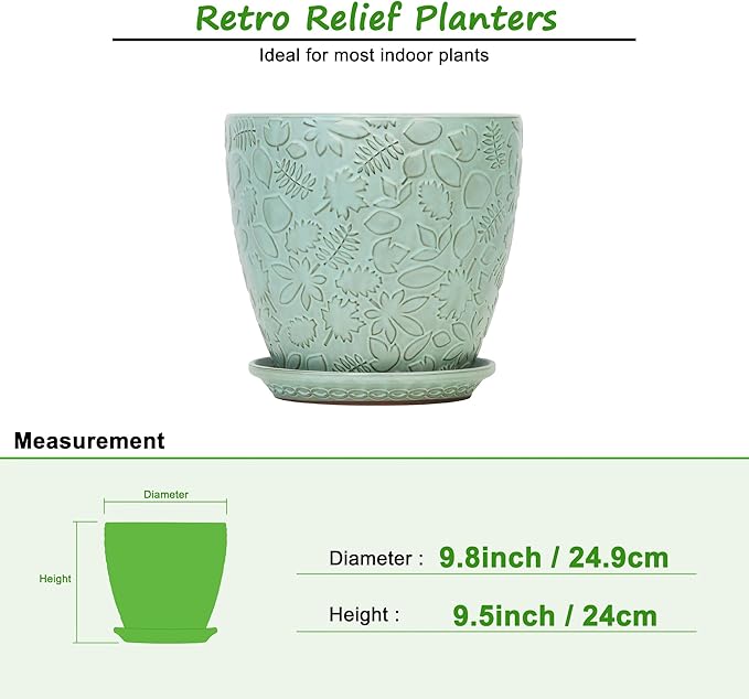 10 inch Plant Pots Ceramic Planter with Drainage Holes and Saucer for Multiple Plants, Indoor-Outdoor Garden Pots for Succulent, Orchid, and Flower-HomvellaHome