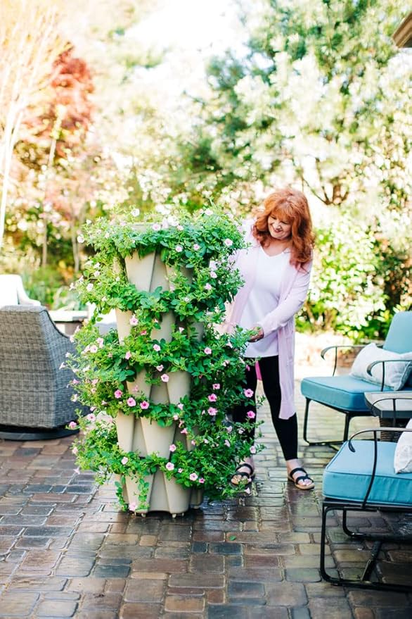Greenstalk Patented Large 5 Tier Vertical Garden Planter with Patented Internal Watering System Great for Growing a Variety of Strawberries, Vegetables, Herbs, & Flowers (Stunning Stone)-HomvellaHome