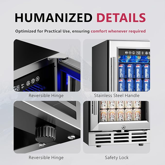 15'' Beverage Refrigerator Cooler - 126 Cans Under Counter Beverage Fridge with LED Light, Built-in Design, Wine Cooler for Home/Kitchen-HomvellaHome