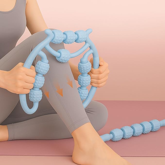 10 Roller Circular Leg Massager with Bonus Massage Stick – Manual Back & Leg Rollers, Relajador de Piernas Set, Circular Leg Clamp Roller for Neck, Arms & Legs (Blue)-HomvellaHome