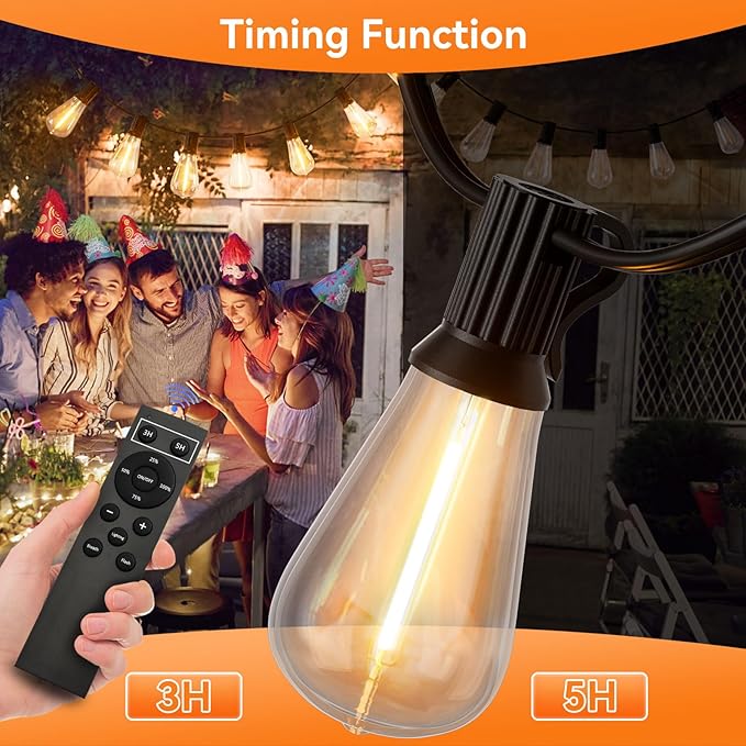 100 FT Outdoor String Lights for Outside, IP65 Waterproof ST38 LED Shatterproof Bulbs, Dimmable & Timable, 3 Light Modes, Hanging Patio Edison Lights for Porch Backyard Cafe Bistro-HomvellaHome