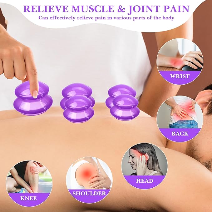 Geiserailie 16 Pcs 4 Sizes Cupping Therapy Set Silicone Cupping Massage Cups Professional Chinese Therapy Cup Vacuum for Body Muscle Nerve(Purple)-HomvellaHome