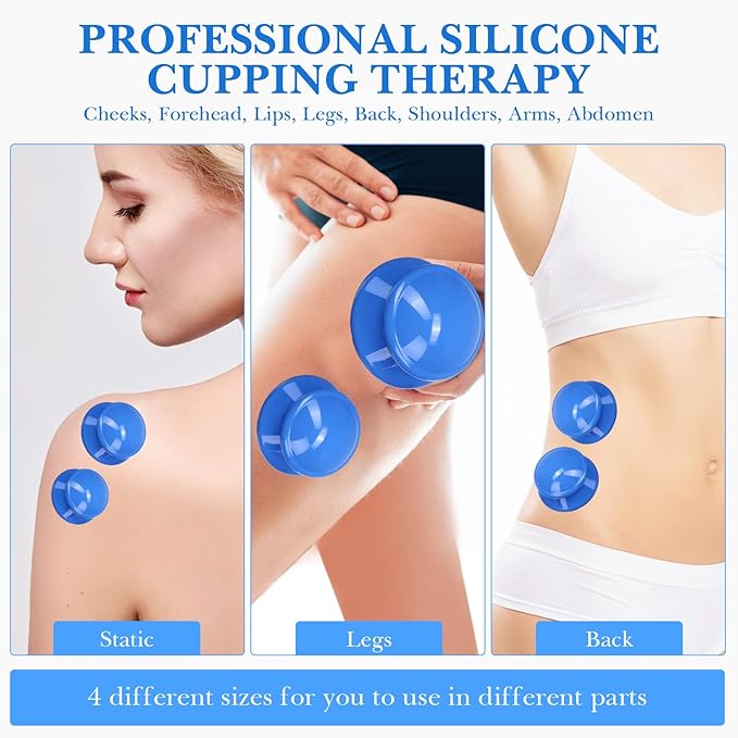 Geiserailie 16 Pcs 4 Sizes Cupping Therapy Set Silicone Cupping Massage Cups Professional Chinese Therapy Cup Vacuum for Body Muscle Nerve(Dark Blue)-HomvellaHome
