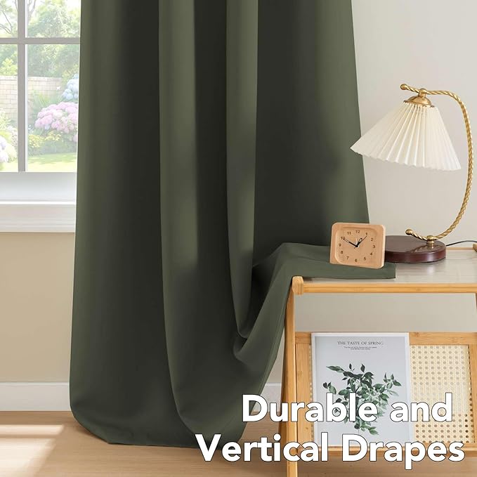 H.VERSAILTEX Blackout Window Curtain Panels Thermal Insulated Room Darkening Solid Grommet Curtains/Drapes for Bedroom Privacy Protection (Set of 2 Panels,52 by 63 Inch Long, Olive)-HomvellaHome