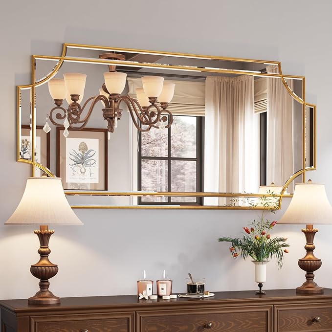 Kelly Miller 24"x48" Large Gold Mirror for Wall, Gold Traditional Wall Mirror Art Decorative Mirror Beveled Full Length Mirror Home Decor for Bathroom Living Room Bedroom Kitchen Farmhouse Entryway-HomvellaHome