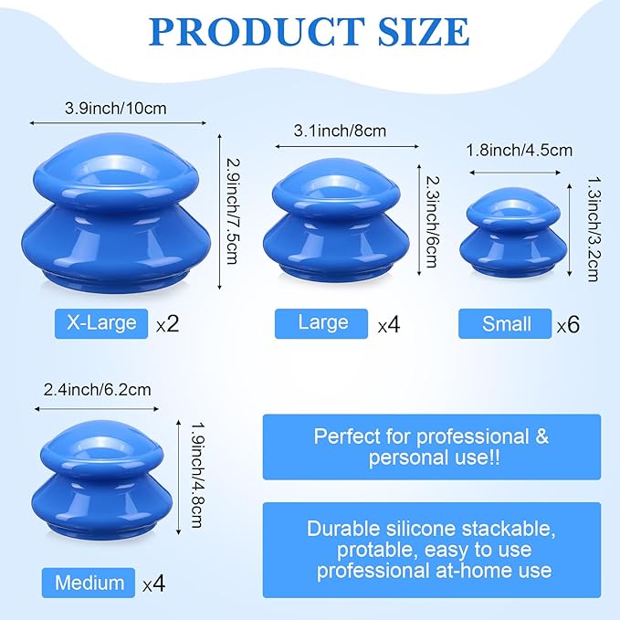 Geiserailie 16 Pcs 4 Sizes Cupping Therapy Set Silicone Cupping Massage Cups Professional Chinese Therapy Cup Vacuum for Body Muscle Nerve(Dark Blue)-HomvellaHome