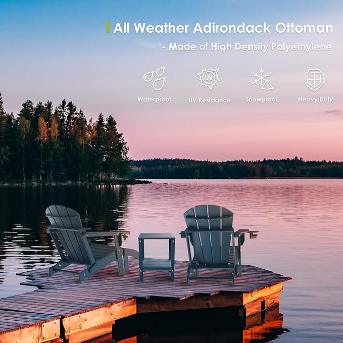 GreenVines Adirondack Ottoman Set of 2, HDPE All Weather Outdoor Folding Footrest, Plastic Adirondack Chair Footstool for Deck Backyard Patio Outside Poolside Porch Lawn, 19.7 inch Width, Blue-HomvellaHome