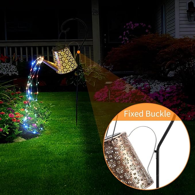2 Pack Solar Watering Can Lights with Shepherd Hook, 8 Multi-Color Changing Modes, IP65 Waterproof, 60pcs String Lights for Outdoor Garden Pathway Lawn Patio Deck Walkway Courtyard-HomvellaHome