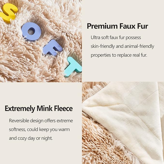 GONAAP Fuzzy Faux Fur Throw Blanket Tie-dye Beige Super Soft Cozy Plush Fuzzy Shaggy Blanket for Couch Sofa Bed (Tie-dye Beige, Throw(50"x60"))-HomvellaHome