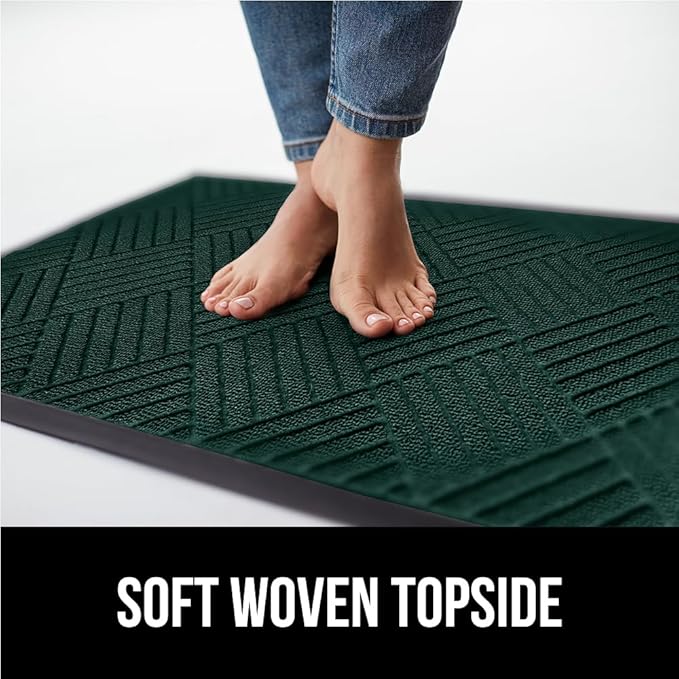 GORILLA GRIP 100% Waterproof All-Season WeatherMax Doormat US Designed Natural Rubber, Stain and Fade Resistant, Low Profile Indoor Outdoor Door Mats, Easy Clean Patio Mat, 17x29, Green Diamond-HomvellaHome