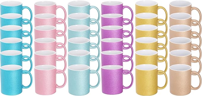 11oz White Ceramic Sublimation Coffee Mug in White Gift Box, 6 Sparkling Mixed Colors, Case of 36-HomvellaHome