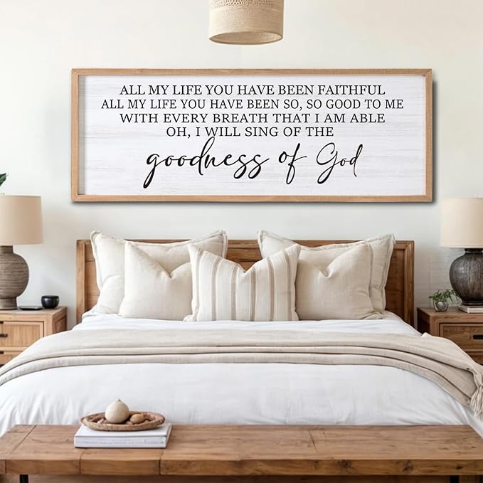 Goodness of God Framed Wall Art, 40''×15'' Positive Religious Natural Bible Verse for Christian God Jesus Christ Prayer, Vintage Rustic Long Holy Catholic Scripture Decor-HomvellaHome
