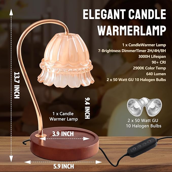 GEEZO Fragrance Candle Warmer Lamp，Electric Candle Warmer with Timer & Dimmer，Mom Christmas Birthday Gifts for Women, House Warming Gifts New Home Bedroom Decor-HomvellaHome