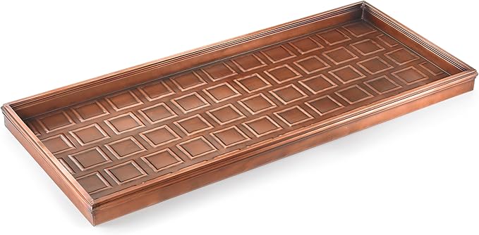 Good Directions Large Boot Tray, Squares Multi-Purpose All Weather Decorative Boot Tray, Shoes, Plants, Garage, Patio Door, Pet Bowls, 34 inch Entry Indoor Shoe Tray, Copper Finish-HomvellaHome