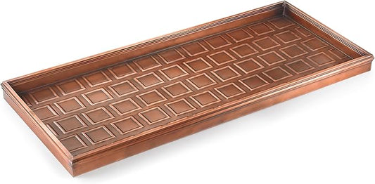 Good Directions Large Boot Tray, Squares Multi-Purpose All Weather Decorative Boot Tray, Shoes, Plants, Garage, Patio Door, Pet Bowls, 34 inch Entry Indoor Shoe Tray, Copper Finish-HomvellaHome