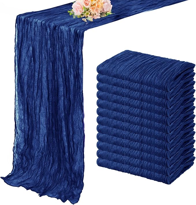 10FT 12 Pack Royal Blue Cheesecloth Table Runner 20 x 120 Inch Long Rustic Gauze Cheese Cloth Table Runner for Wedding Bridal Baby Shower Table Decorations Boho Fabric Sheer Birthday Party Table Decor-HomvellaHome