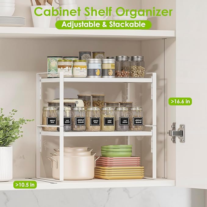 2 Pack Kitchen Countertop Organizer, Stackable Cabinet Shelf Organizer, 2 Tier Adjustable Kitchen Counter Shelves Riser For Pantry Cupboard Bathroom Organization And Storage, Desk Shelf,Spice Rack-HomvellaHome