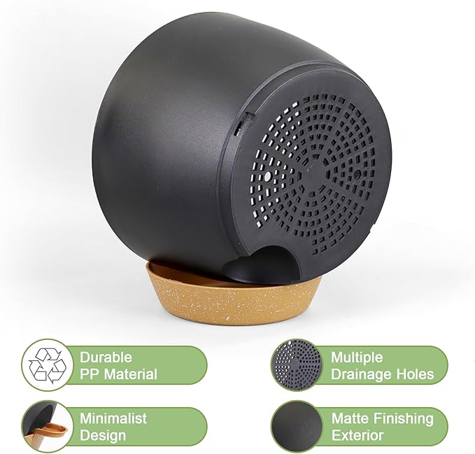 12/10/9 inch Large Self Watering Pots, Planter, Plant Pots with Mesh Drainage Holes for Indoor Outdoor Garden Plants, Plastic Flower Pots with Removable Deep Reservoir, Black with Brown-HomvellaHome