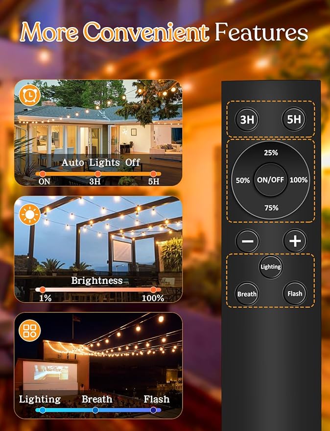 150 FT Outdoor String Lights for Outside – LED Patio Lights Waterproof with Dimmer Remote – Hanging Lights Shatterproof ST38 Vintage Edison Bulbs Porch Backyard Cafe Bistro-HomvellaHome