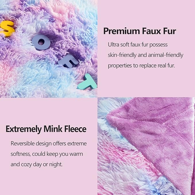 GONAAP Fuzzy Faux Fur Throw Blanket Purple Rainbow Super Soft Cozy Plush Fuzzy Shaggy Blanket for Couch Sofa Bed (Purple Rainbow, Throw(50"x60"))-HomvellaHome