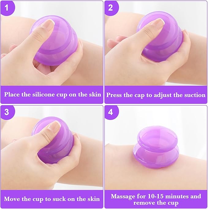 Geiserailie 16 Pcs 4 Sizes Cupping Therapy Set Silicone Cupping Massage Cups Professional Chinese Therapy Cup Vacuum for Body Muscle Nerve(Purple)-HomvellaHome