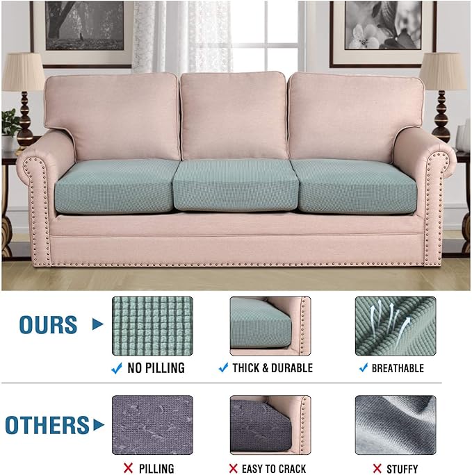 H.VERSAILTEX Super Stretch Individual Seat Cushion Covers Sofa Covers Couch Cushion Covers Slipcover Sets Thick Jacquard Textured Twill Fabric (3 Piece Sofa Cushion Covers, Sage)-HomvellaHome